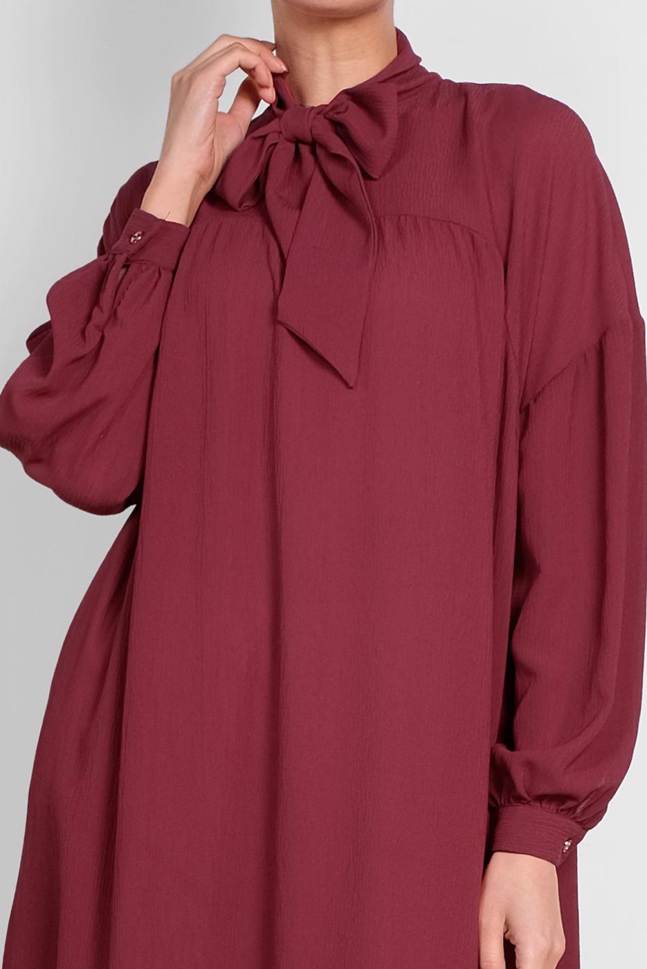 Tesettür giyim BORDO ALVİNA YAKASI BAĞLAMALI SALAŞ TUNİK 4111