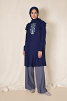 Tesettür giyim LACİVERT ALVİNA YAKA KISMI FIRFIRLI NAKIŞ DETAYLI TUNİK 4120