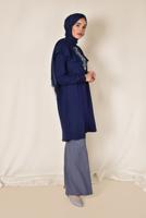 Tesettür giyim LACİVERT ALVİNA YAKA KISMI FIRFIRLI NAKIŞ DETAYLI TUNİK 4120