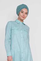 Tesettür giyim YEŞİL ALVİNA ÇİZGİLİ CEPLİ TUNİK 4149