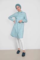 Tesettür giyim YEŞİL ALVİNA ÇİZGİLİ CEPLİ TUNİK 4149