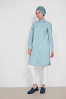 Tesettür giyim YEŞİL ALVİNA ÇİZGİLİ CEPLİ TUNİK 4149