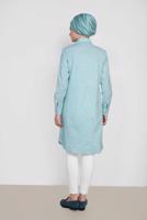 Tesettür giyim YEŞİL ALVİNA ÇİZGİLİ CEPLİ TUNİK 4149