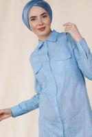 Tesettür giyim MAVİ ALVİNA ÇİZGİLİ CEPLİ TUNİK 4149