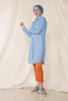 Tesettür giyim MAVİ ALVİNA ÇİZGİLİ CEPLİ TUNİK 4149