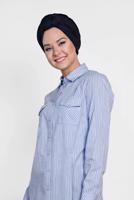 Tesettür giyim MAVİ ALVİNA ÇİZGİLİ CEPLİ TUNİK 4149