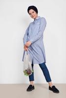 Tesettür giyim MAVİ ALVİNA ÇİZGİLİ CEPLİ TUNİK 4149