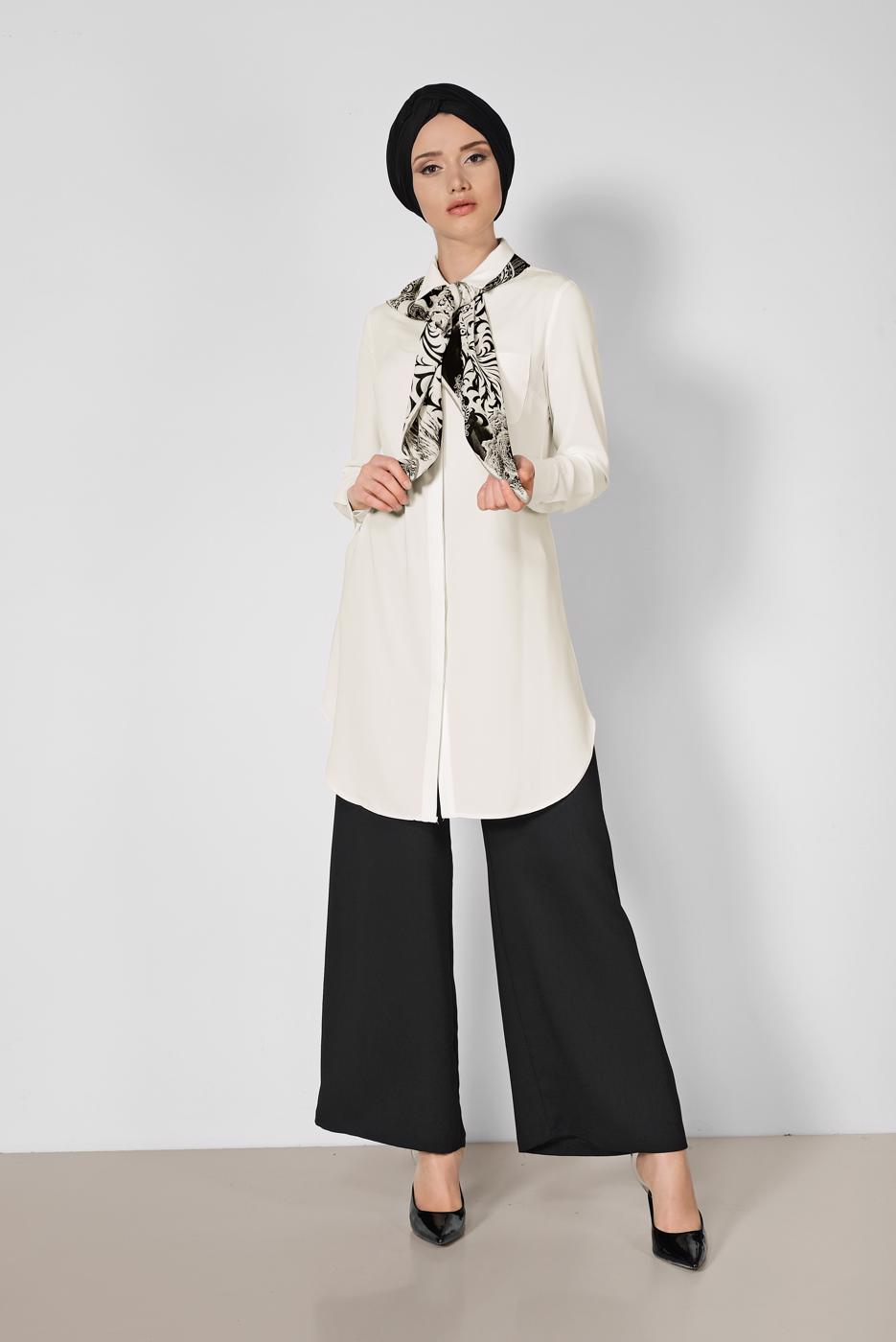 Tesettür giyim EKRU ALVİNA CEPLİ KLASİK TUNİK 4164