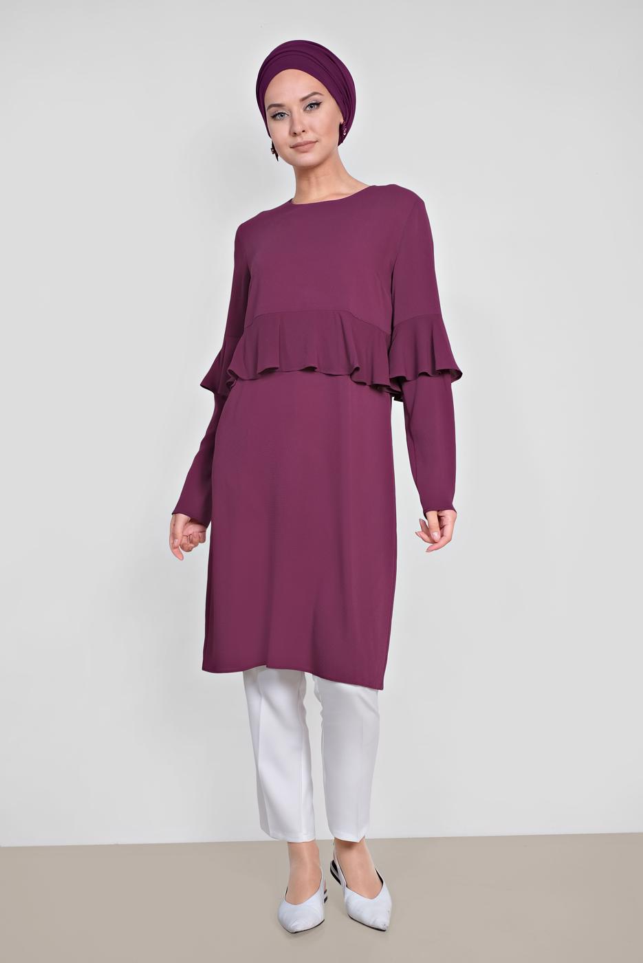 Tesettür giyim FUŞYA ALVİNA FIRFIRLI TUNİK 4180