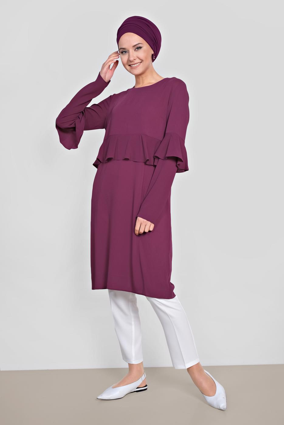 Tesettür giyim FUŞYA ALVİNA FIRFIRLI TUNİK 4180