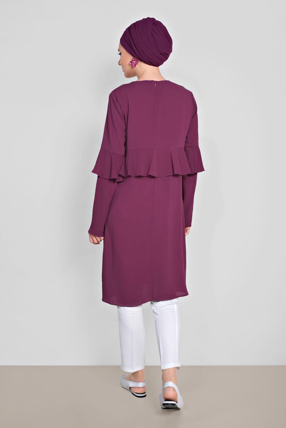 Tesettür giyim FUŞYA ALVİNA FIRFIRLI TUNİK 4180