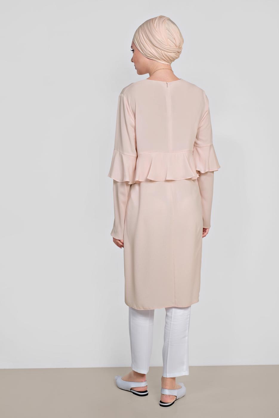 Tesettür giyim PUDRA ALVİNA FIRFIRLI TUNİK 4180
