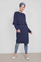 Tesettür giyim LACİVERT ALVİNA FIRFIRLI TUNİK 4180