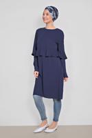 Tesettür giyim LACİVERT ALVİNA FIRFIRLI TUNİK 4180