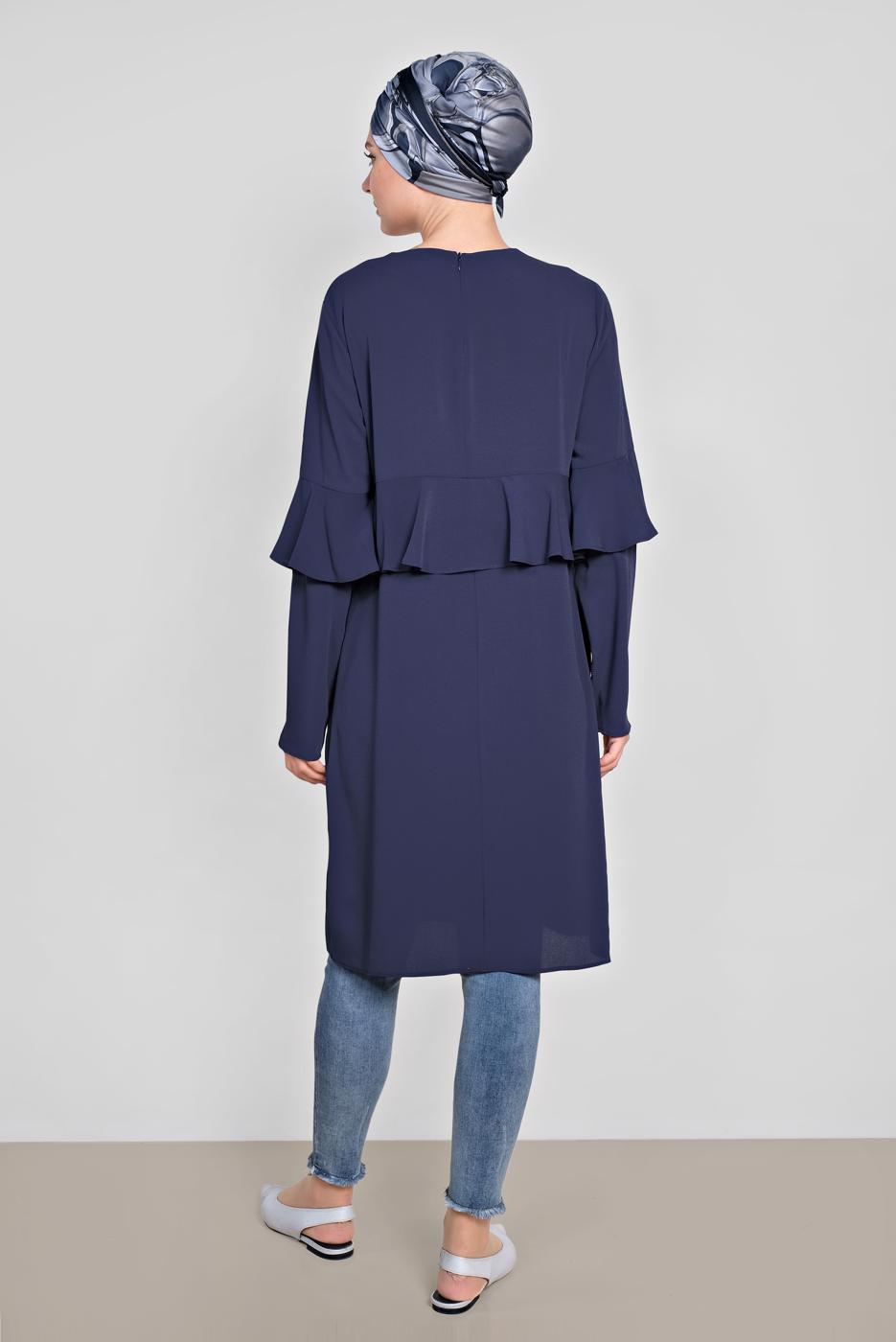 Tesettür giyim LACİVERT ALVİNA FIRFIRLI TUNİK 4180