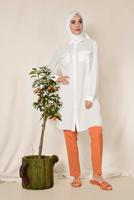 Tesettür giyim KREM ALVİNA CEP KISMI İŞLEME DETAYLI TUNİK 4215