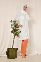 Tesettür giyim KREM ALVİNA CEP KISMI İŞLEME DETAYLI TUNİK 4215