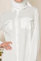 Tesettür giyim KREM ALVİNA CEP KISMI İŞLEME DETAYLI TUNİK 4215