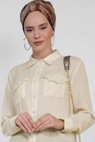 Tesettür giyim BEJ ALVİNA CEP KISMI İŞLEME DETAYLI TUNİK 4215