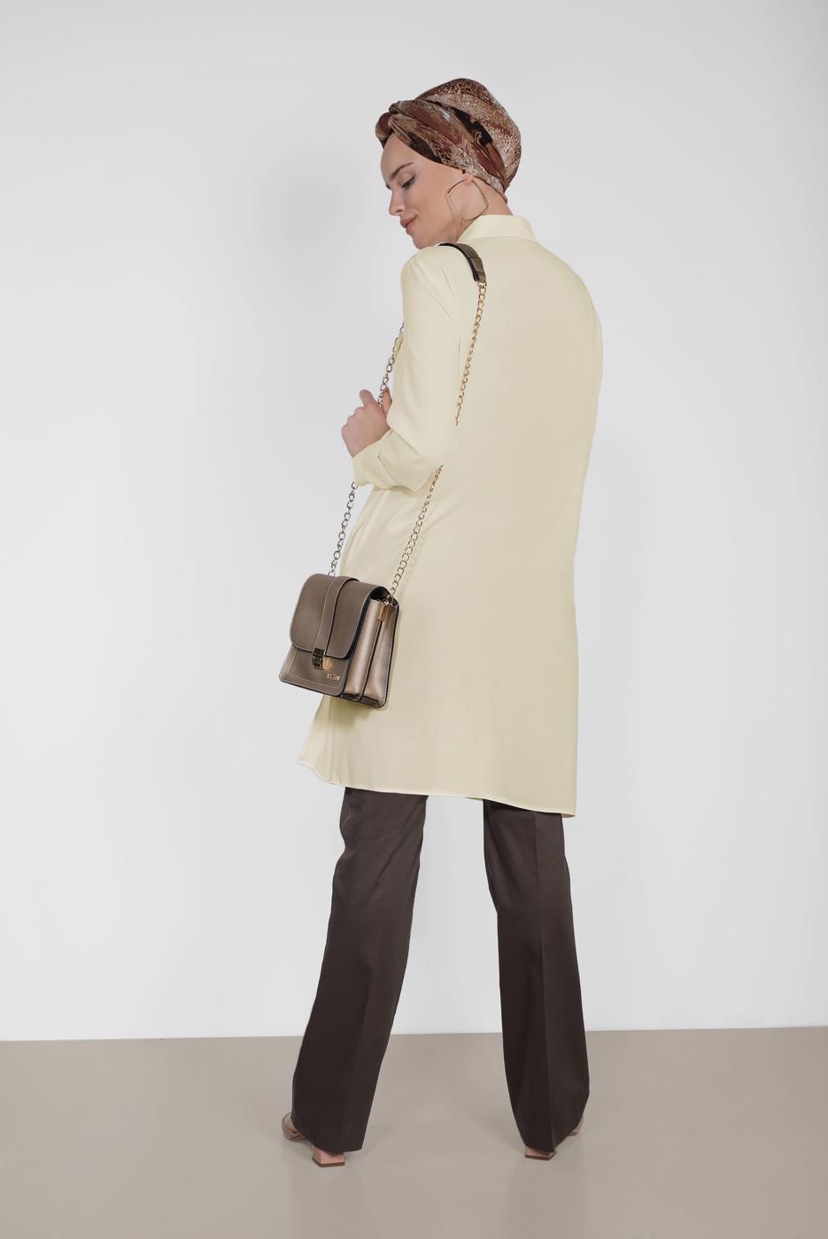 Tesettür giyim BEJ ALVİNA CEP KISMI İŞLEME DETAYLI TUNİK 4215