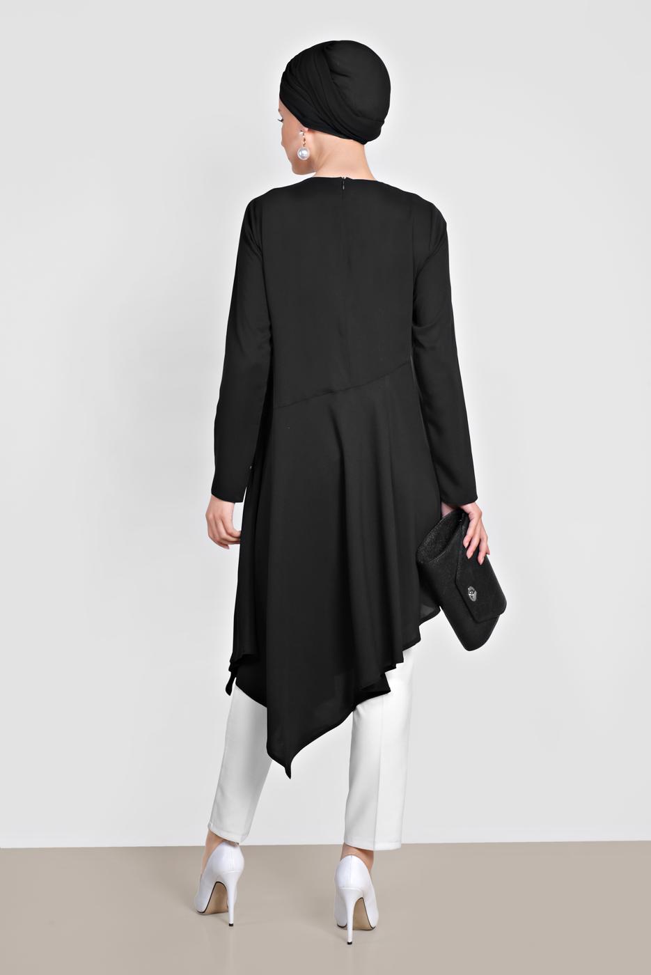 Tesettür giyim SİYAH ALVİNA ASİMETRİK KESİM TUNİK 4250