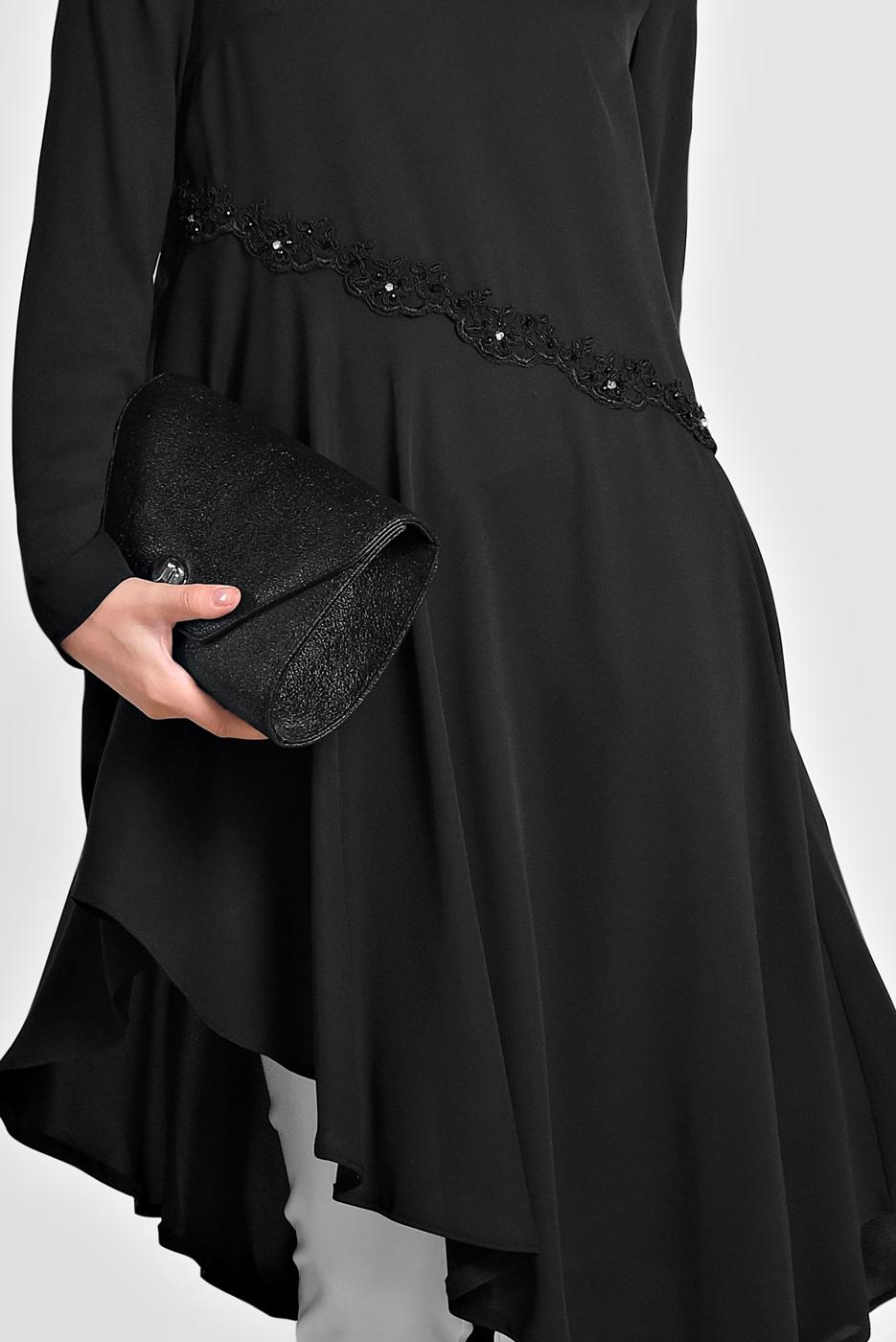 Tesettür giyim SİYAH ALVİNA ASİMETRİK KESİM TUNİK 4250