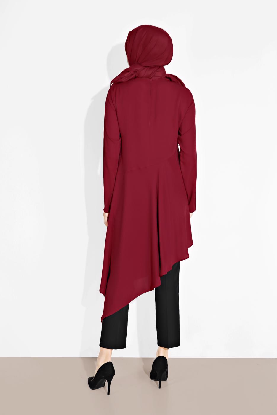 Tesettür giyim BORDO ALVİNA ASİMETRİK KESİM TUNİK 4250