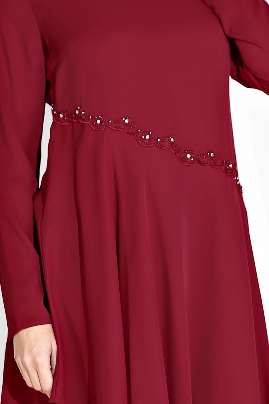 Tesettür giyim BORDO ALVİNA ASİMETRİK KESİM TUNİK 4250