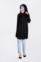 Tesettür giyim SİYAH ALVİNA İŞLEMELİ TUNİK 4301