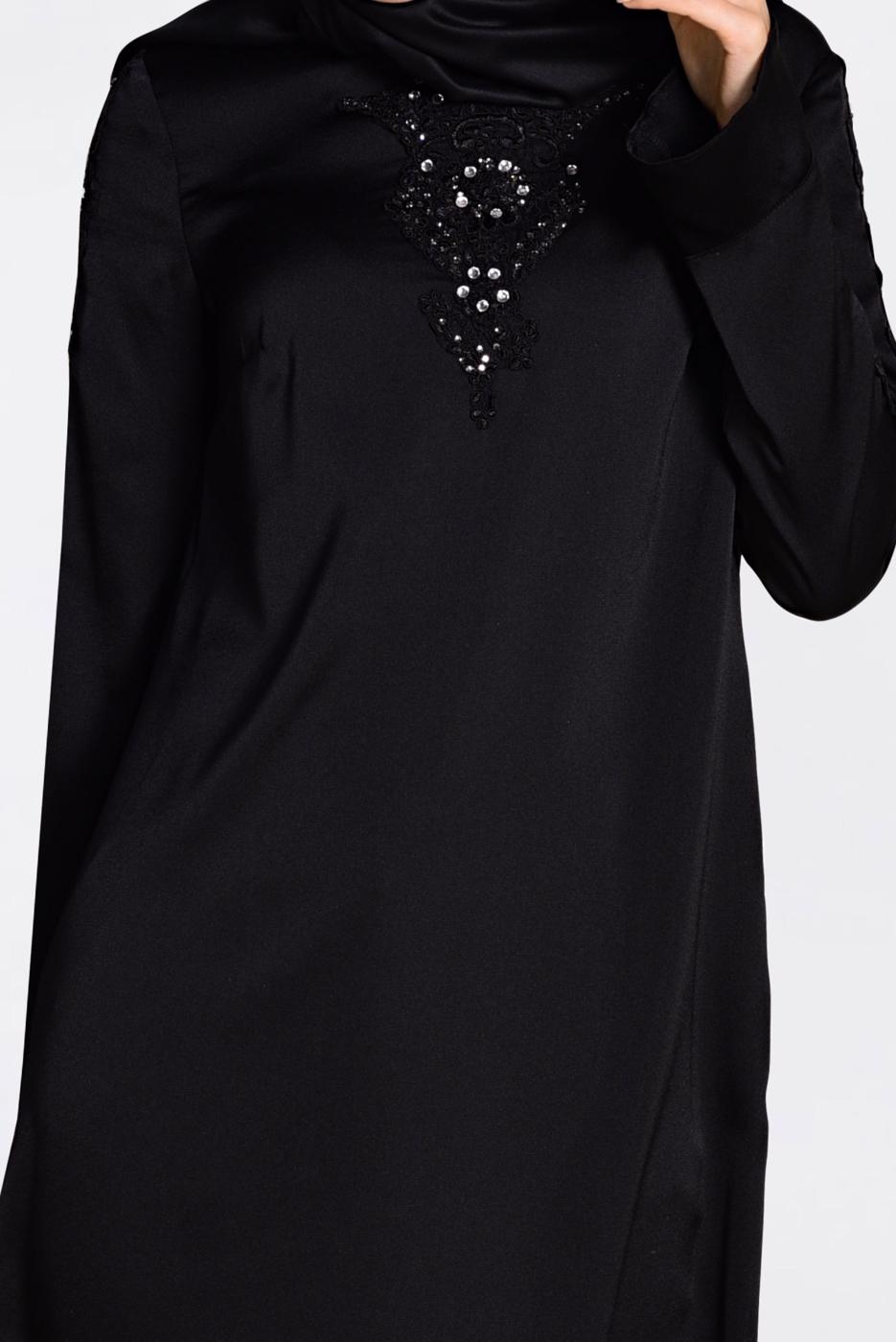 Tesettür giyim SİYAH ALVİNA İŞLEMELİ TUNİK 4301