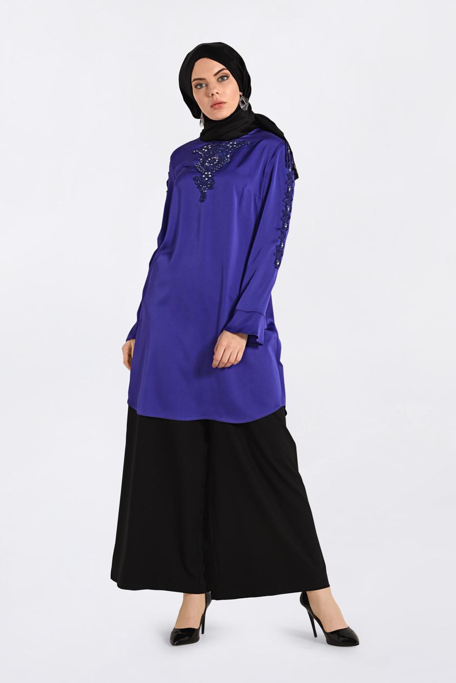 Tesettür giyim MOR ALVİNA İŞLEMELİ TUNİK 4301