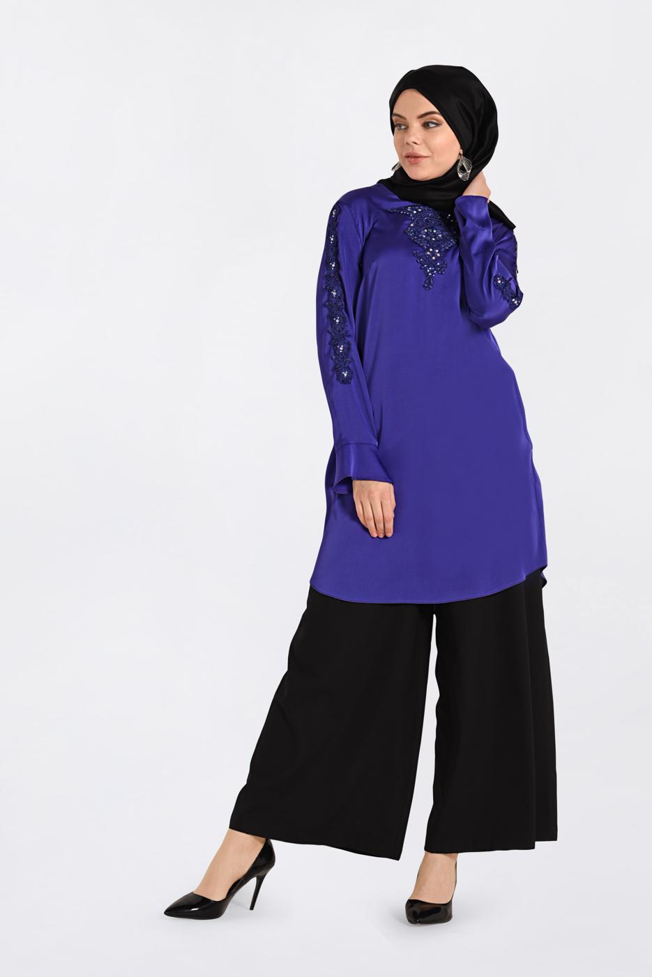 Tesettür giyim MOR ALVİNA İŞLEMELİ TUNİK 4301