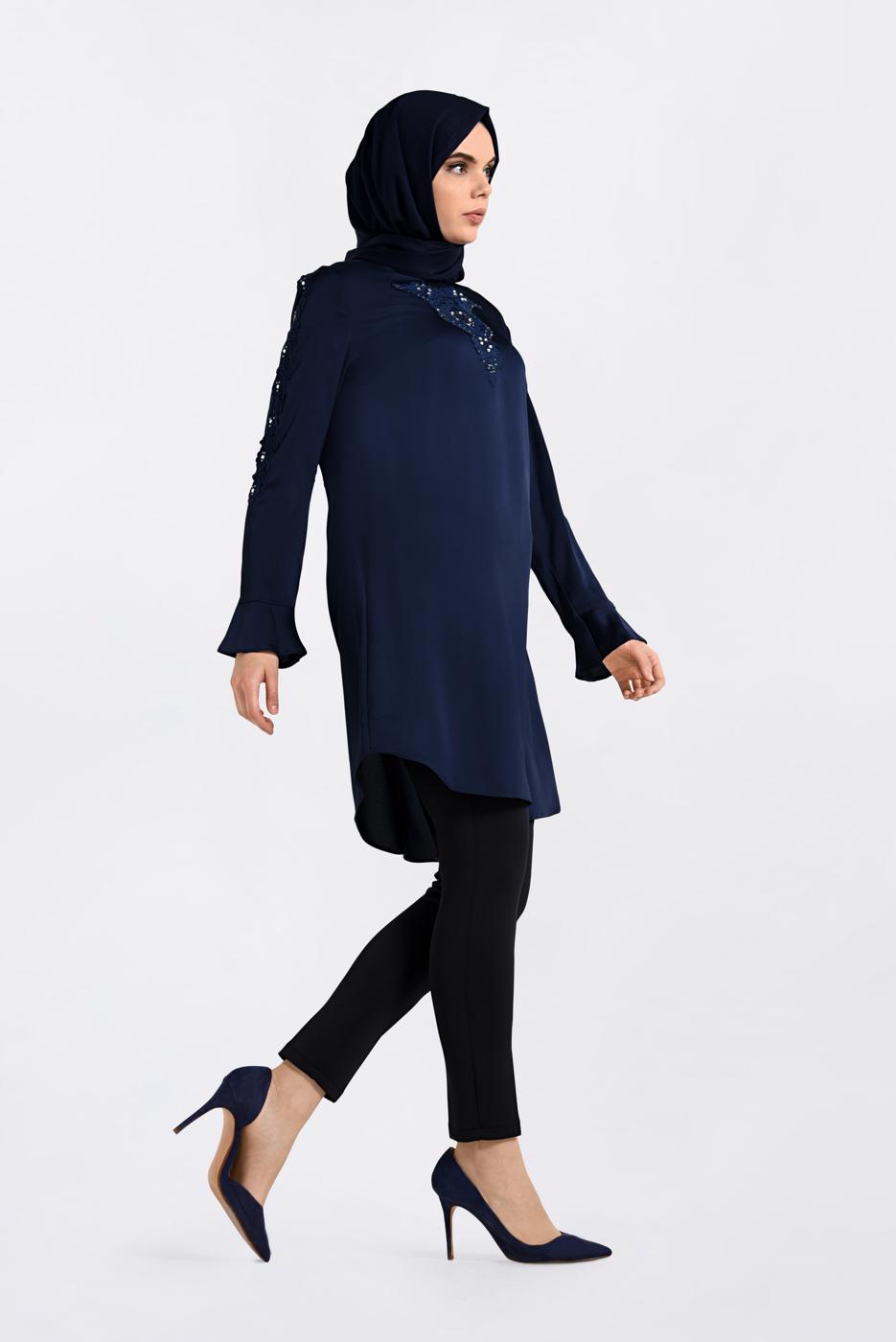 Tesettür giyim LACİVERT ALVİNA İŞLEMELİ TUNİK 4301