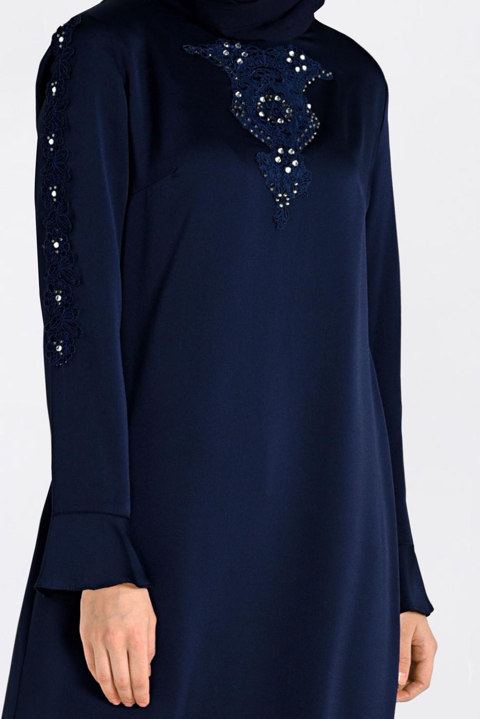 Tesettür giyim LACİVERT ALVİNA İŞLEMELİ TUNİK 4301