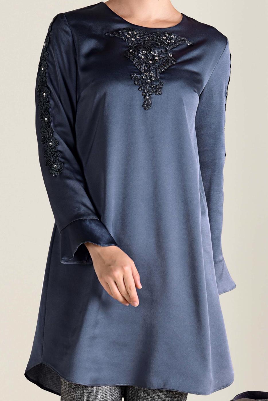 Tesettür giyim GRİ ALVİNA İŞLEMELİ TUNİK 4301