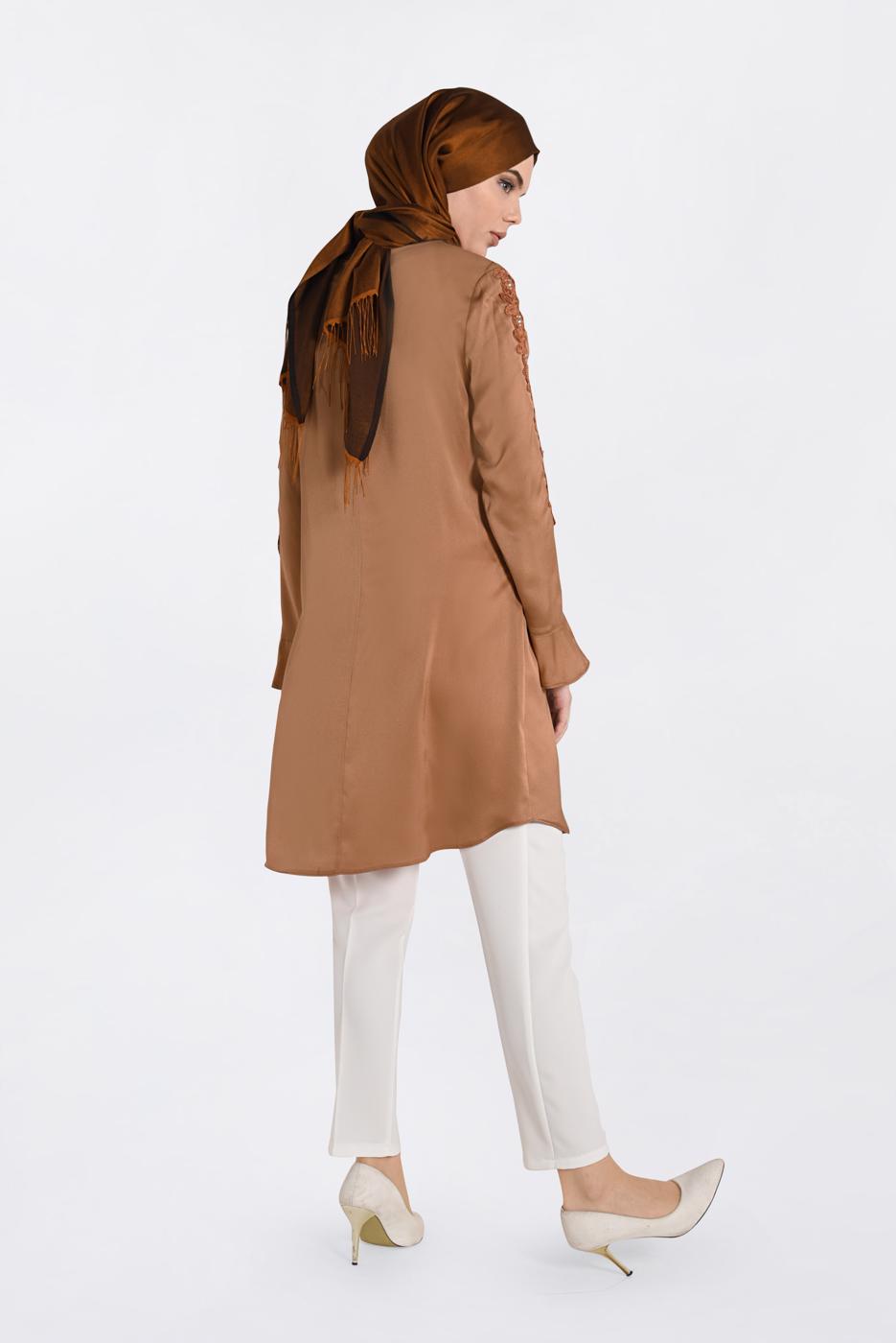 Tesettür giyim KAHVE ALVİNA İŞLEMELİ TUNİK 4301