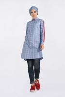 Tesettür giyim MAVİ ŞERİT DETAYLI EKOSE TUNİK 4349