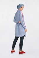 Tesettür giyim MAVİ ŞERİT DETAYLI EKOSE TUNİK 4349