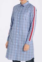 Tesettür giyim MAVİ ŞERİT DETAYLI EKOSE TUNİK 4349