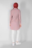 Tesettür giyim KIRMIZI ŞERİT DETAYLI EKOSE TUNİK 4349