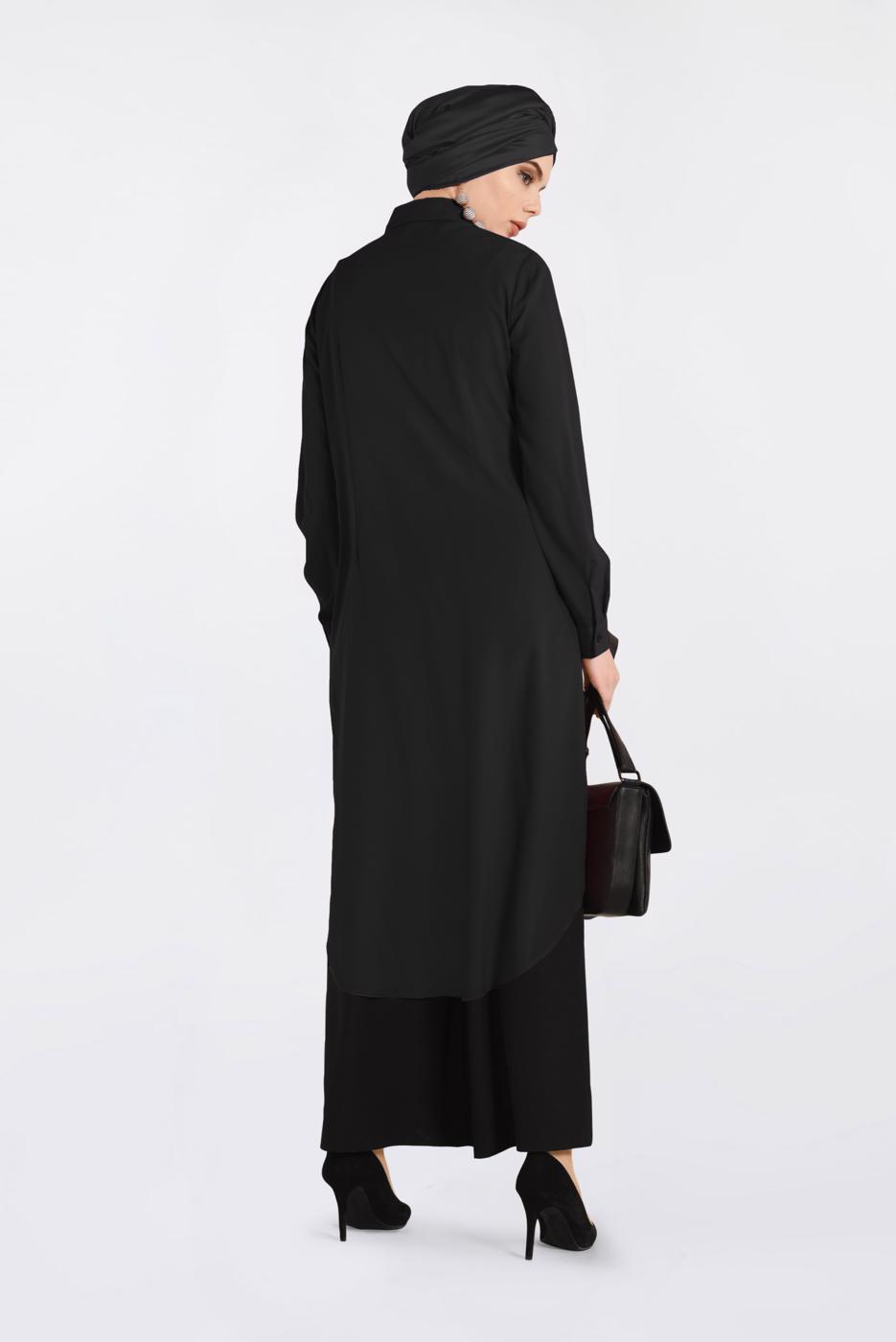 Tesettür giyim SİYAH DÜĞMELİ UZUN TUNİK 4397