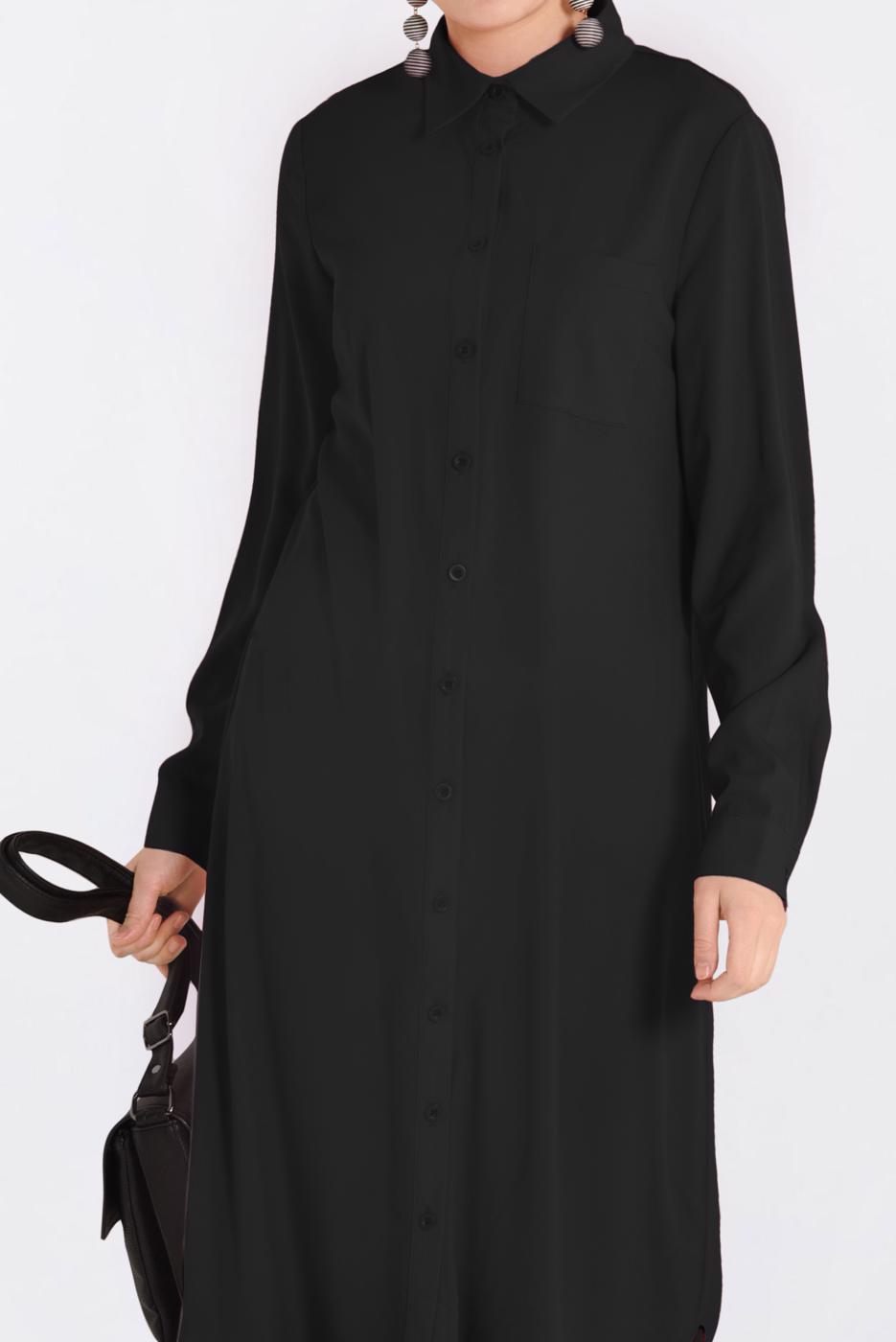 Tesettür giyim SİYAH DÜĞMELİ UZUN TUNİK 4397
