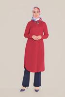 Tesettür giyim KIRMIZI DÜĞMELİ UZUN TUNİK 4397