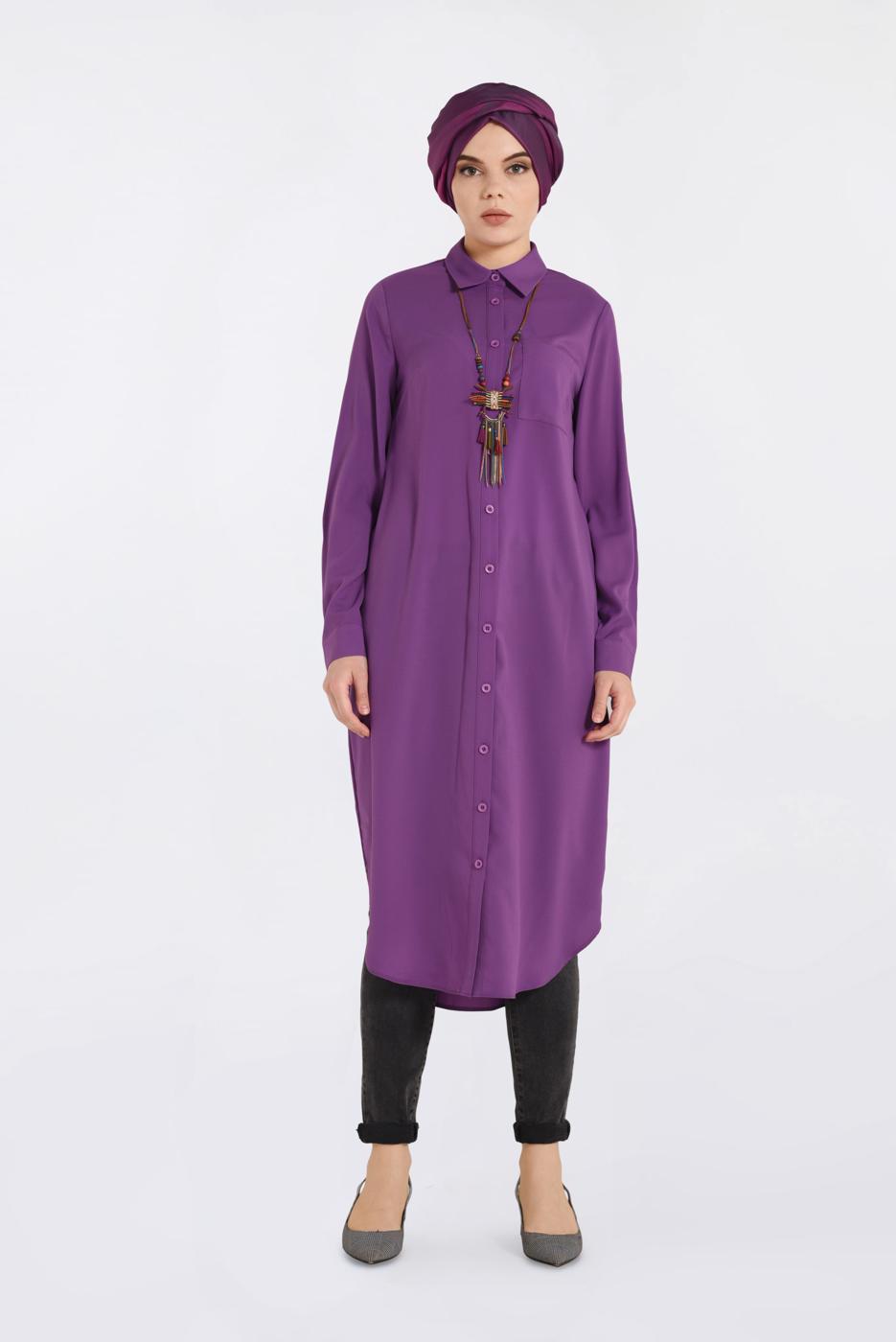 Hijab clothing PURPLE BUTTONED LONG TUNIC 4397 