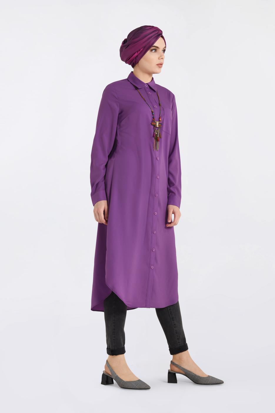 Hijab clothing PURPLE BUTTONED LONG TUNIC 4397 