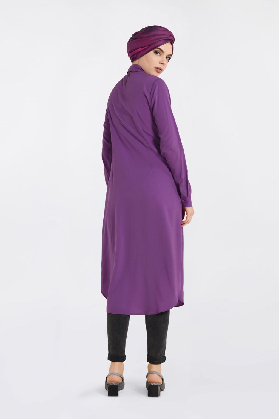 Hijab clothing PURPLE BUTTONED LONG TUNIC 4397 