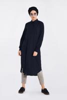 Tesettür giyim LACİVERT DÜĞMELİ UZUN TUNİK 4397