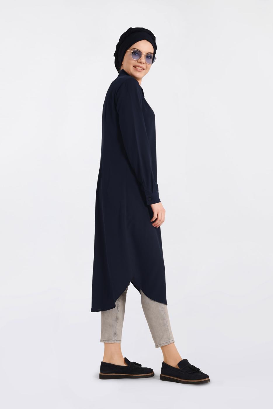 Tesettür giyim LACİVERT DÜĞMELİ UZUN TUNİK 4397