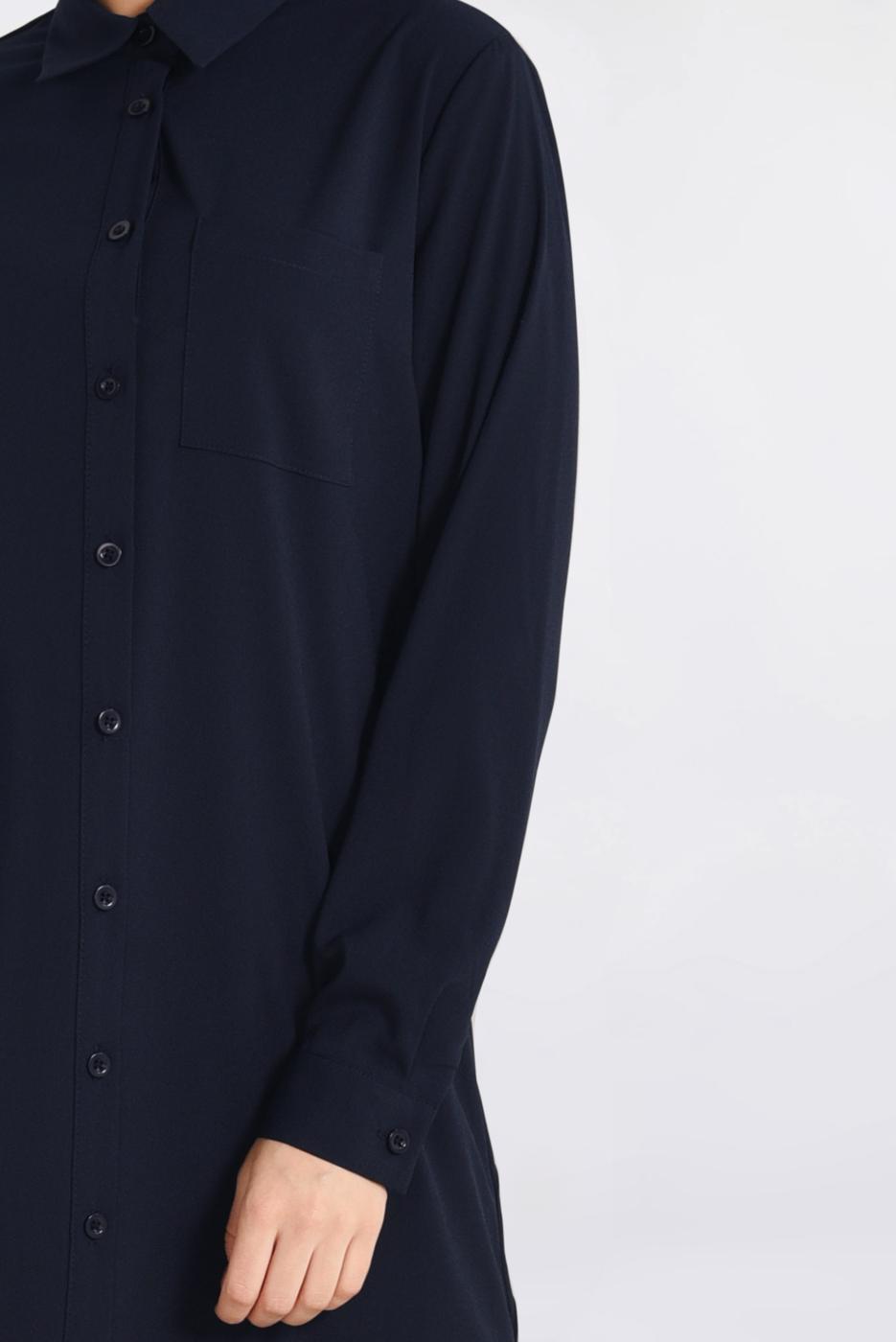 Tesettür giyim LACİVERT DÜĞMELİ UZUN TUNİK 4397