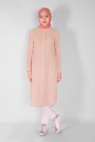 Tesettür giyim PUDRA DÜĞMELİ UZUN TUNİK 4397